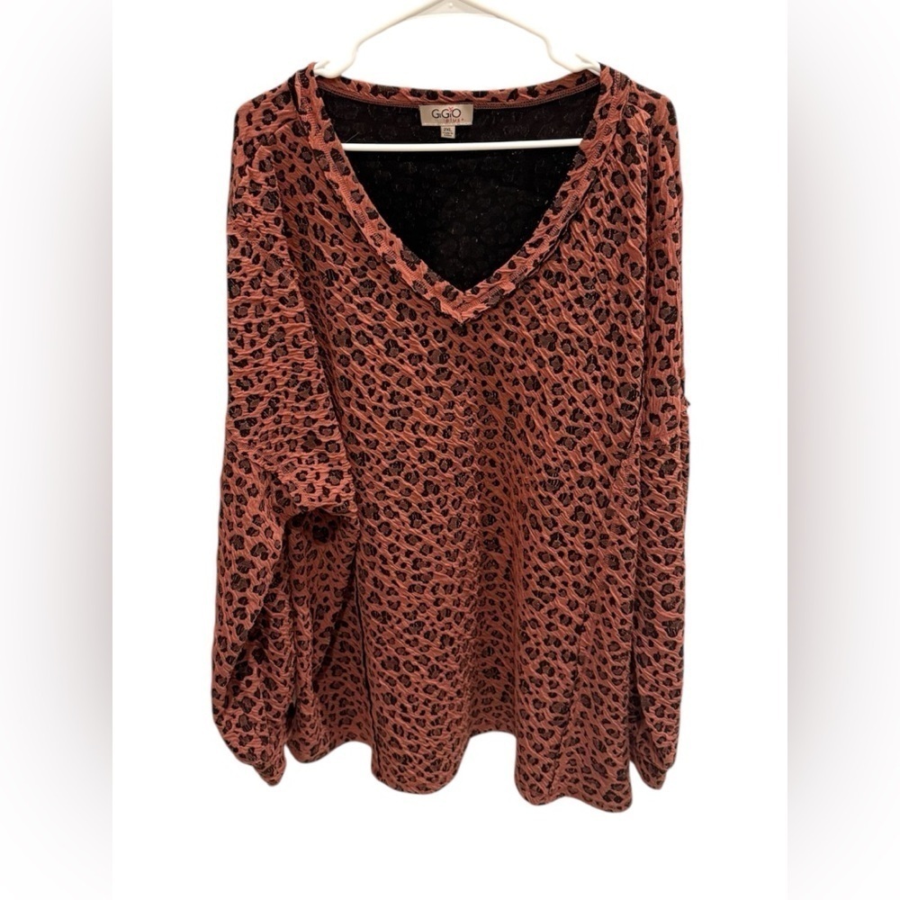 GiGiO Plus Shirts Blouse Leopard Puffer Sleeve Orange and Black Size 2XL